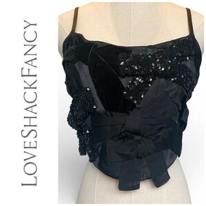 NWT $445 LoveShackFancy Bow Bustier Top Black Size 2